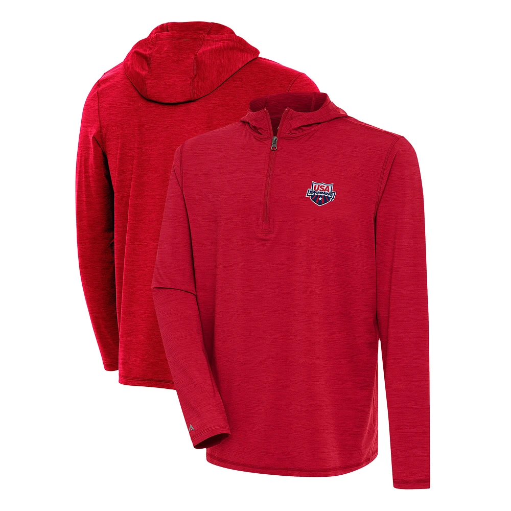 Men's Antigua Heather Red USA Swimming Tidy Quarter-Zip Pullover Hoodie