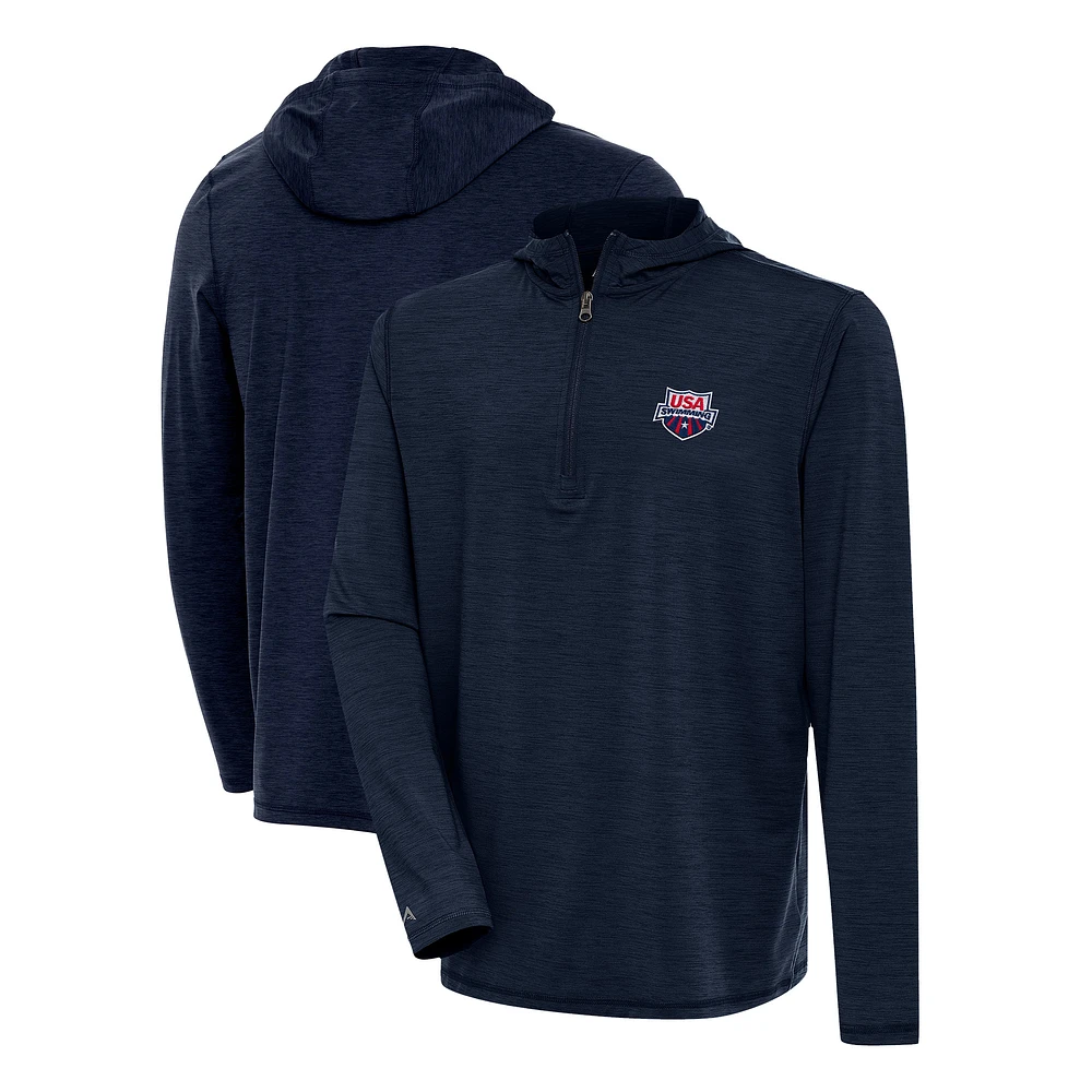 Men's Antigua Heather Navy USA Swimming Tidy Quarter-Zip Pullover Hoodie