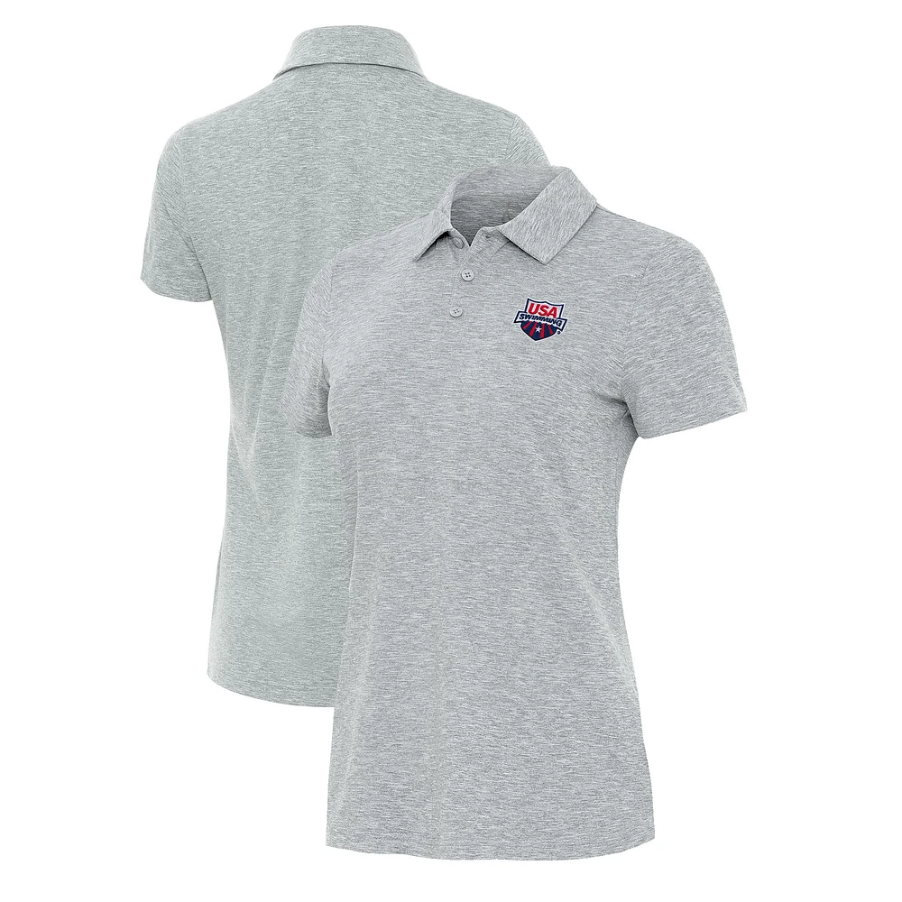 Women's Antigua Heather Gray USA Swimming Matter Polo