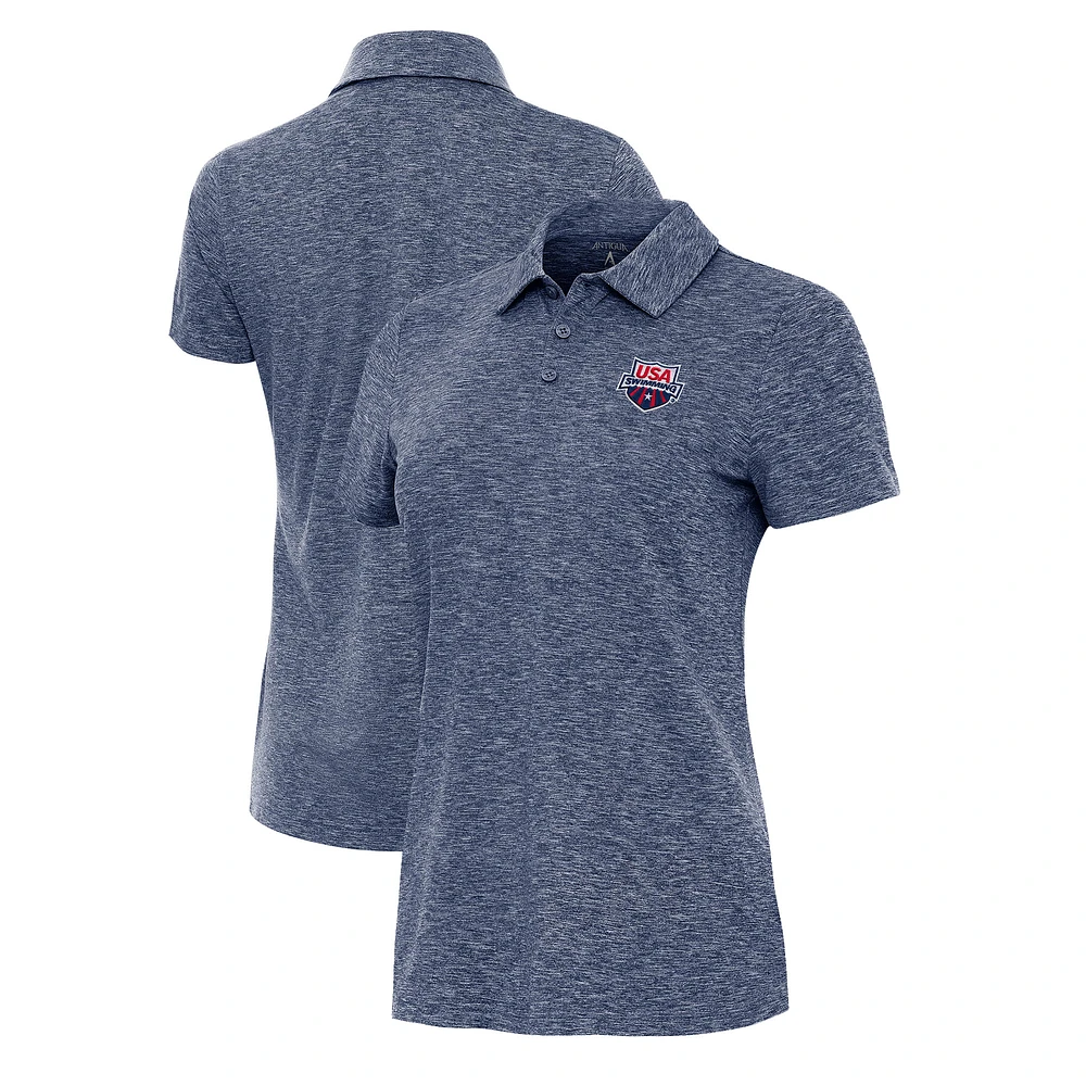 Women's Antigua Heather Navy USA Swimming Matter Polo