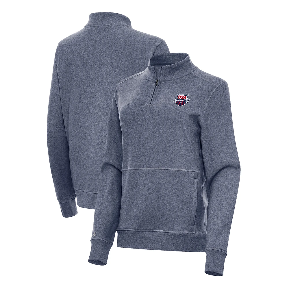 Women's Antigua Heather Navy USA Swimming Crush Quarter-Zip Jacket