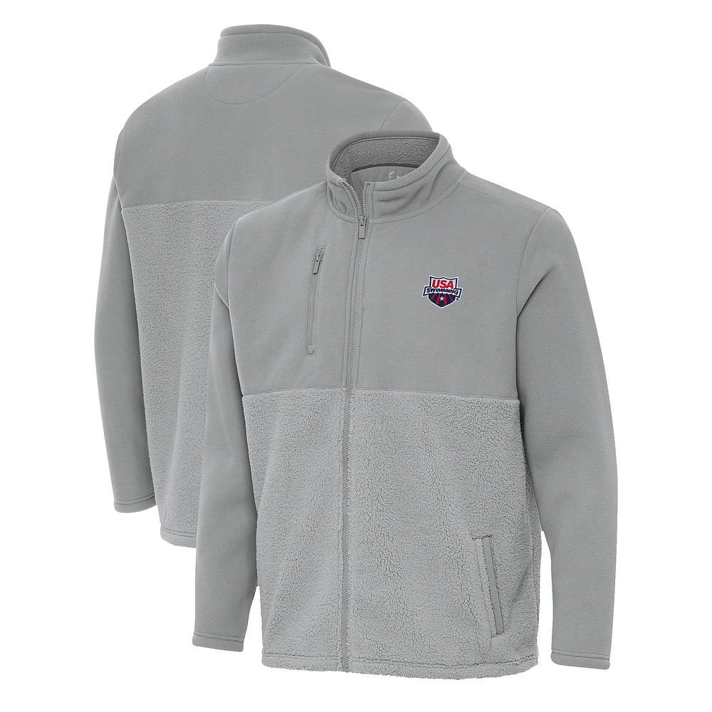 Men's Antigua Gray USA Swimming Daily Fused Full-Zip Jacket