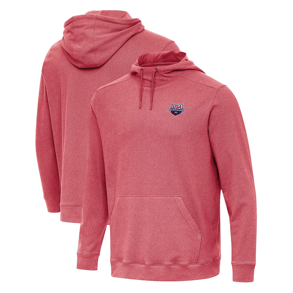 Men's Antigua Heather Red USA Swimming Cloud Pullover Hoodie