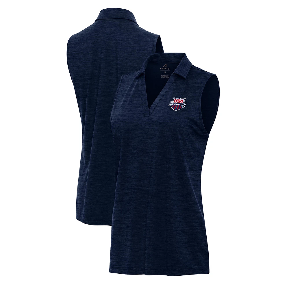 Women's Antigua Heather Navy USA Swimming Layout Sleeveless Polo