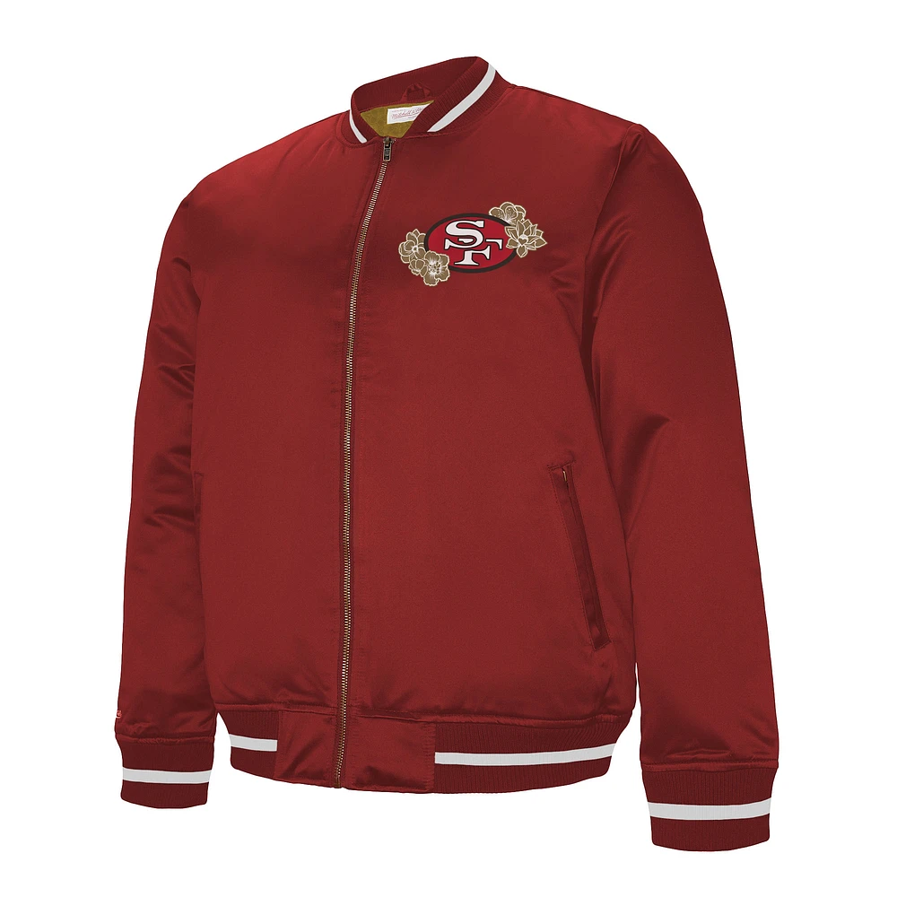 Men's Mitchell & Ness Scarlet San Francisco 49ers AAPI Apex Collection Heavyweight Satin Full-Snap Jacket