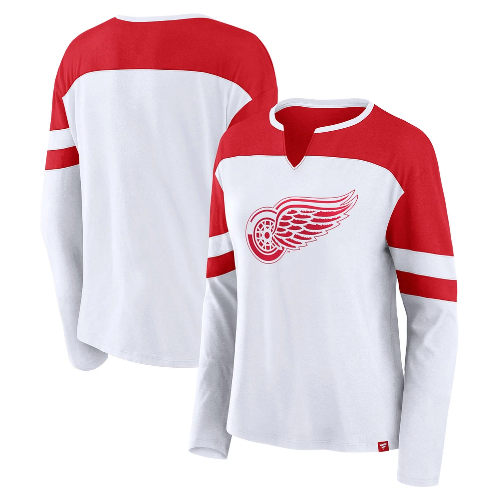 Women's Fanatics White/Athletic Red Detroit Red Wings 2025 NHL Stadium Series Frozen Long Sleeve Notch Neck T-Shirt