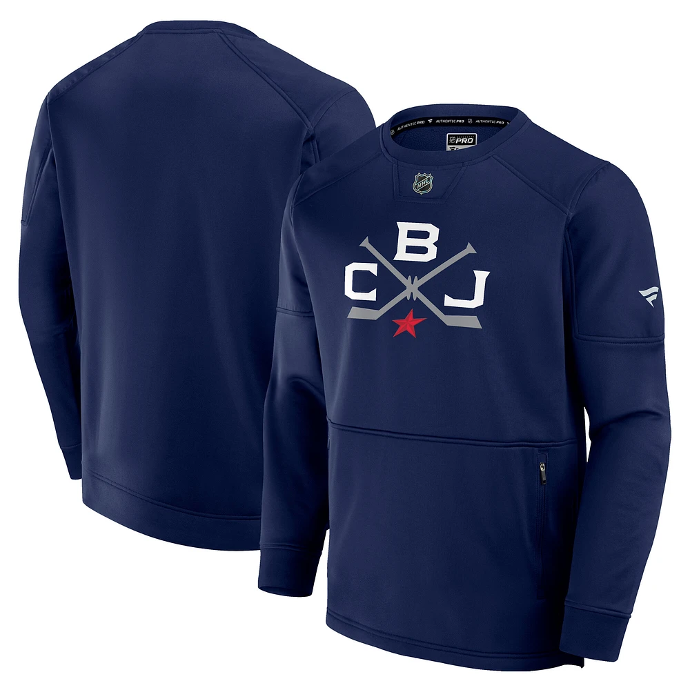 Men's Fanatics Navy Columbus Blue Jackets 2025 NHL Stadium Series Authentic Pro Fleece Pullover Sweatshirt