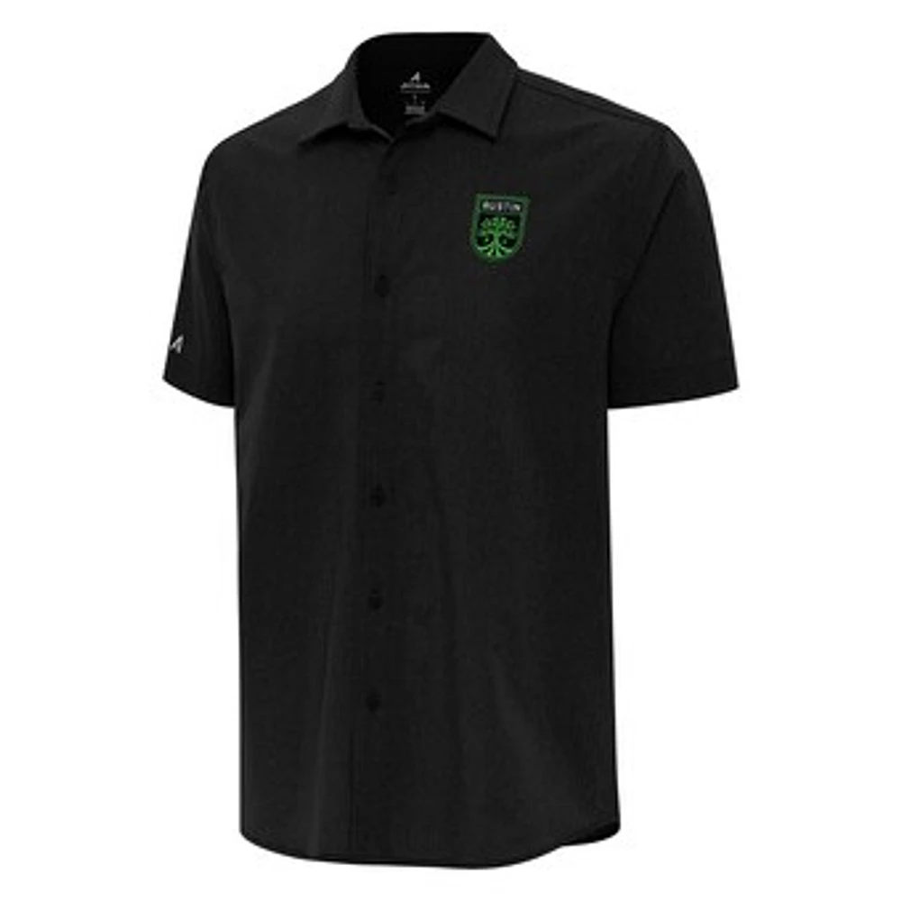 Men's Antigua Black Austin FC Activate Woven Button-Up Shirt