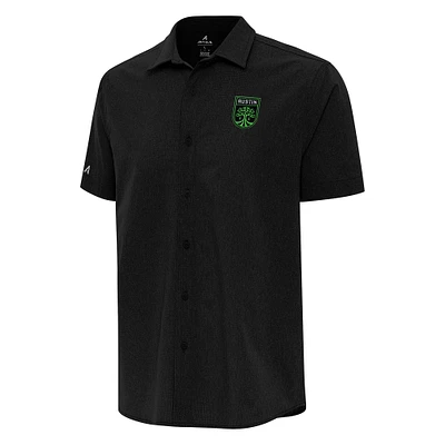 Men's Antigua Black Austin FC Activate Woven Button-Up Shirt