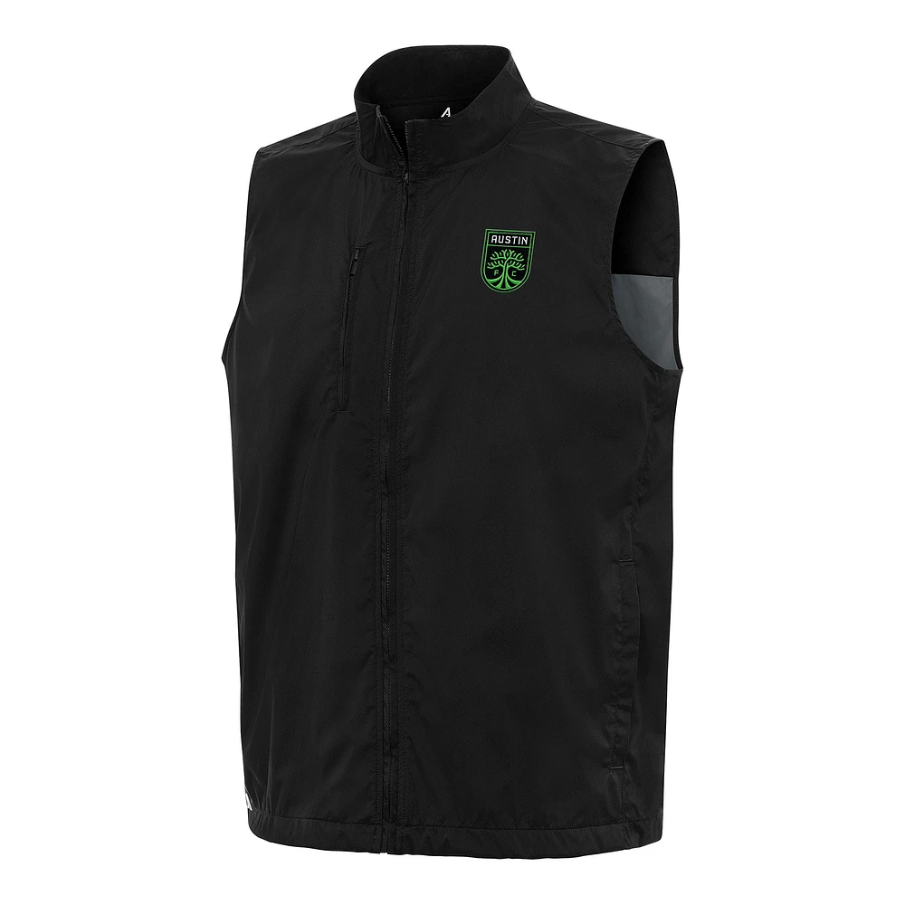 Men's Antigua Black Austin FC Brisk Full-Zip Vest