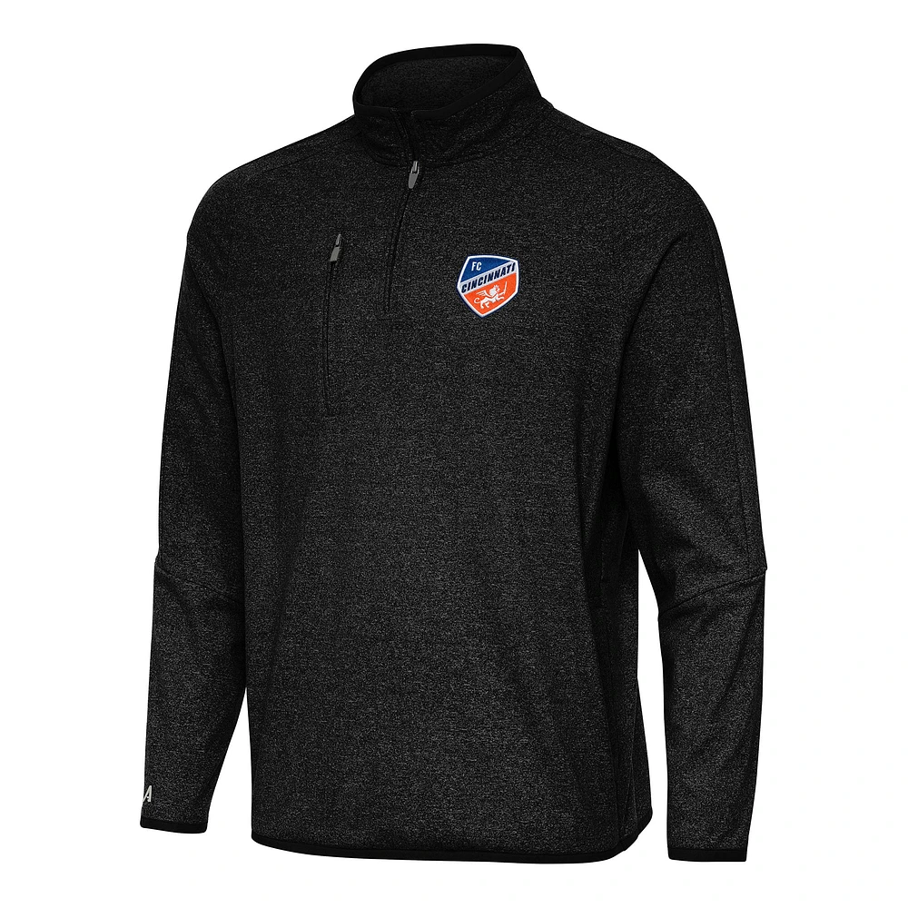 Men's Antigua Heather Black FC Cincinnati Certain Tri-Blend Quarter-Zip Jacket