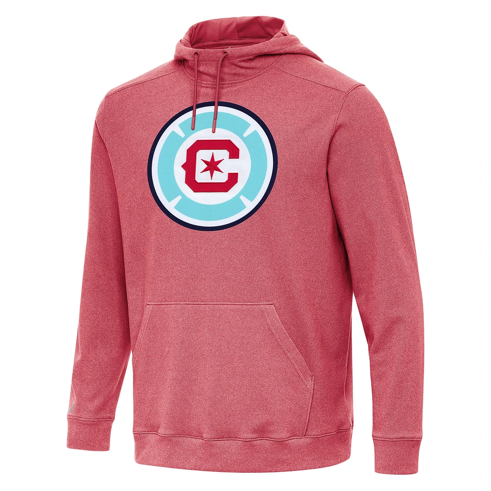Men's Antigua Heather Red Chicago Fire Cloud Pullover Hoodie