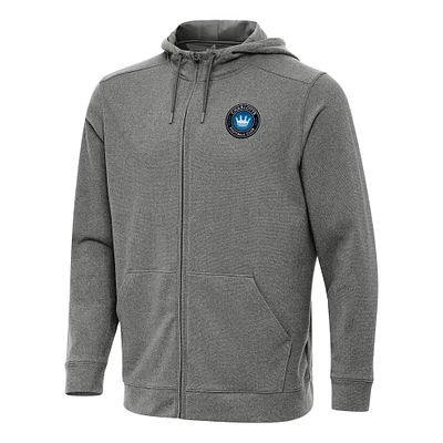 Men's Antigua Heather Black Charlotte FC Effortless Full-Zip Hoodie