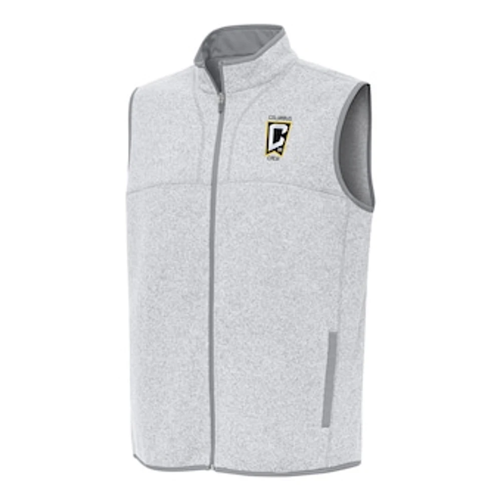Men's Antigua Heather Gray Columbus Crew Fortune Full-Zip Vest