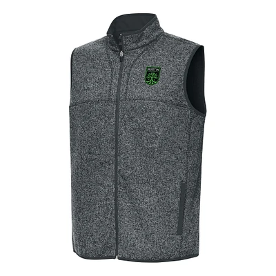 Men's Antigua Heather Charcoal Austin FC Fortune Full-Zip Vest