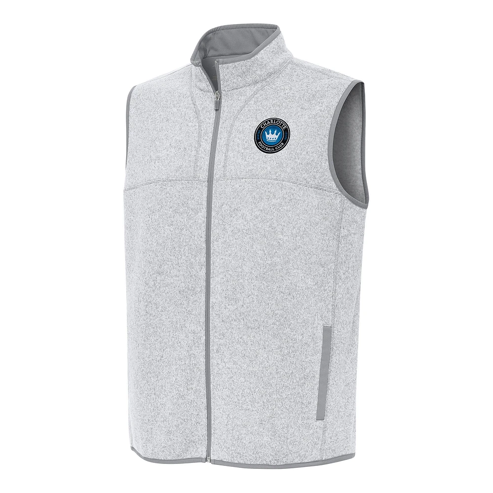 Men's Antigua Heather Gray Charlotte FC Fortune Full-Zip Vest