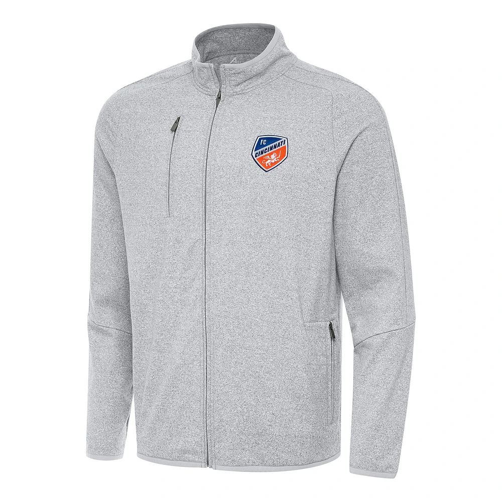 Men's Antigua Heather Gray FC Cincinnati Hold-Up Tri-Blend Full-Zip Jacket