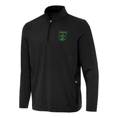 Men's Antigua Black Austin FC Perilous Quarter-Zip Pullover Top