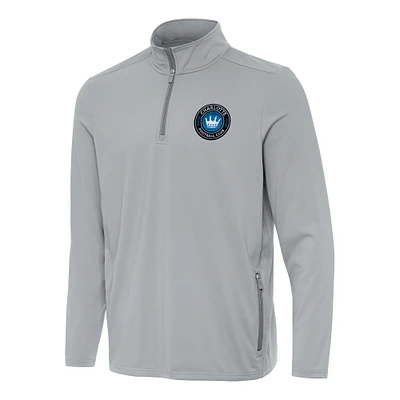 Men's Antigua Gray Charlotte FC Perilous Quarter-Zip Pullover Top