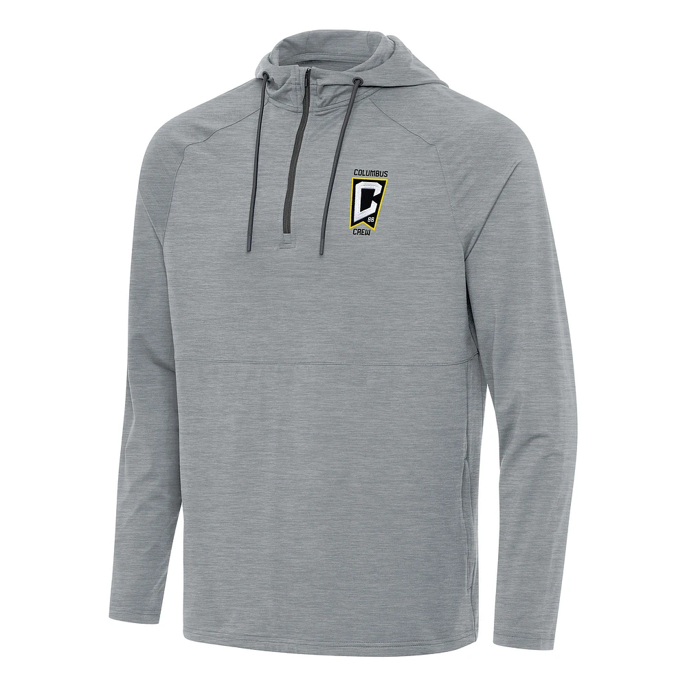 Men's Antigua Heather Gray Columbus Crew Spikes Raglan Quarter-Zip Hoodie