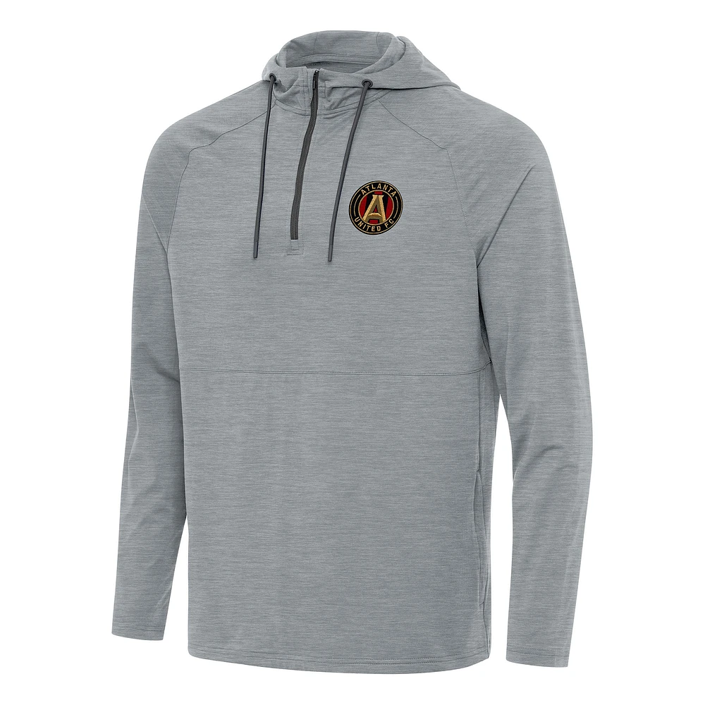 Men's Antigua Heather Gray Atlanta United FC Spikes Raglan Quarter-Zip Hoodie
