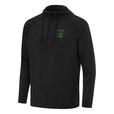 Men's Antigua Heather Black Austin FC Spikes Raglan Quarter-Zip Hoodie