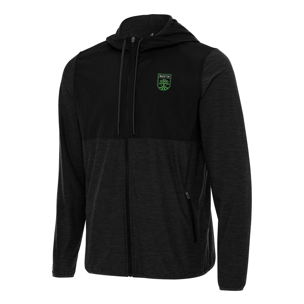 Men's Antigua Black Austin FC Sway Full-Zip Hoodie