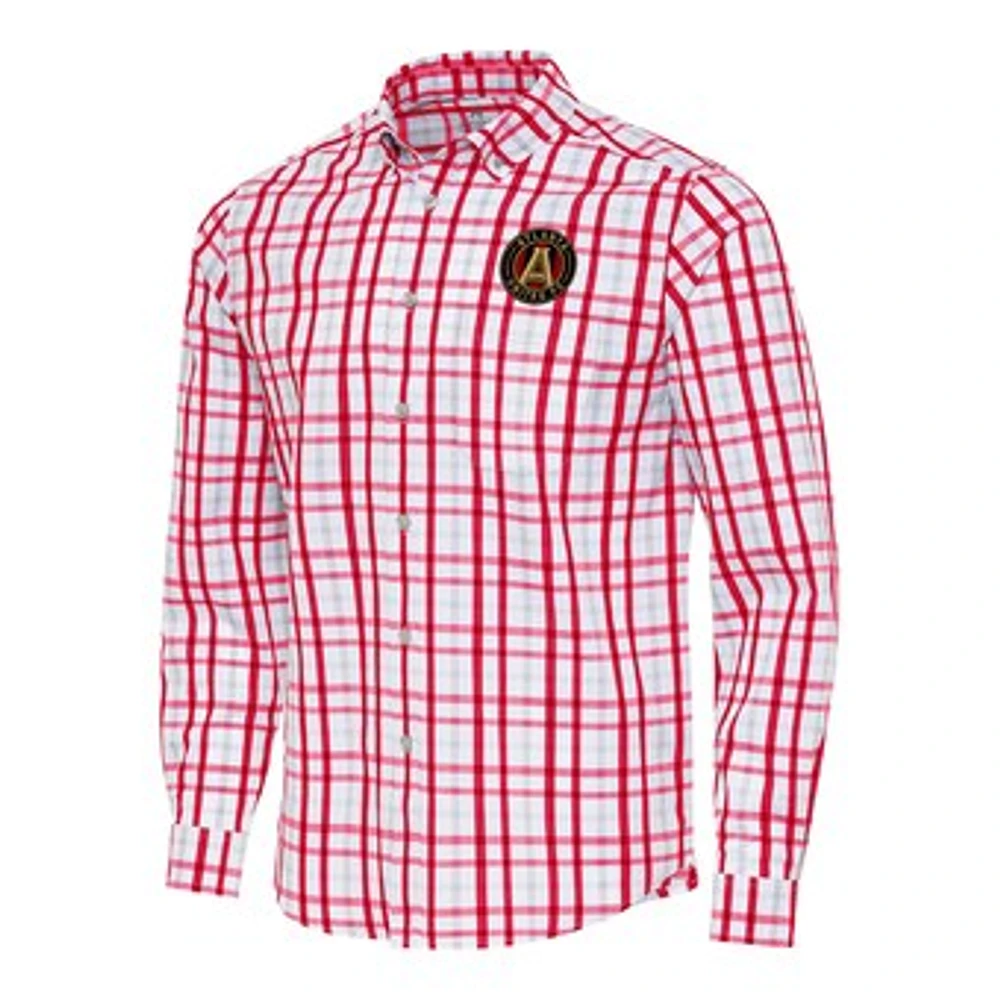 Men's Antigua /Gray Atlanta United FC Tending 2 Tri-Blend Long Sleeve Button-Down Shirt