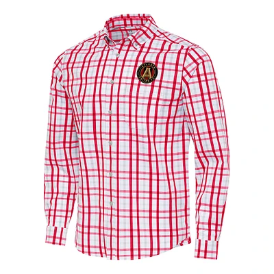 Men's Antigua /Gray Atlanta United FC Tending 2 Tri-Blend Long Sleeve Button-Down Shirt