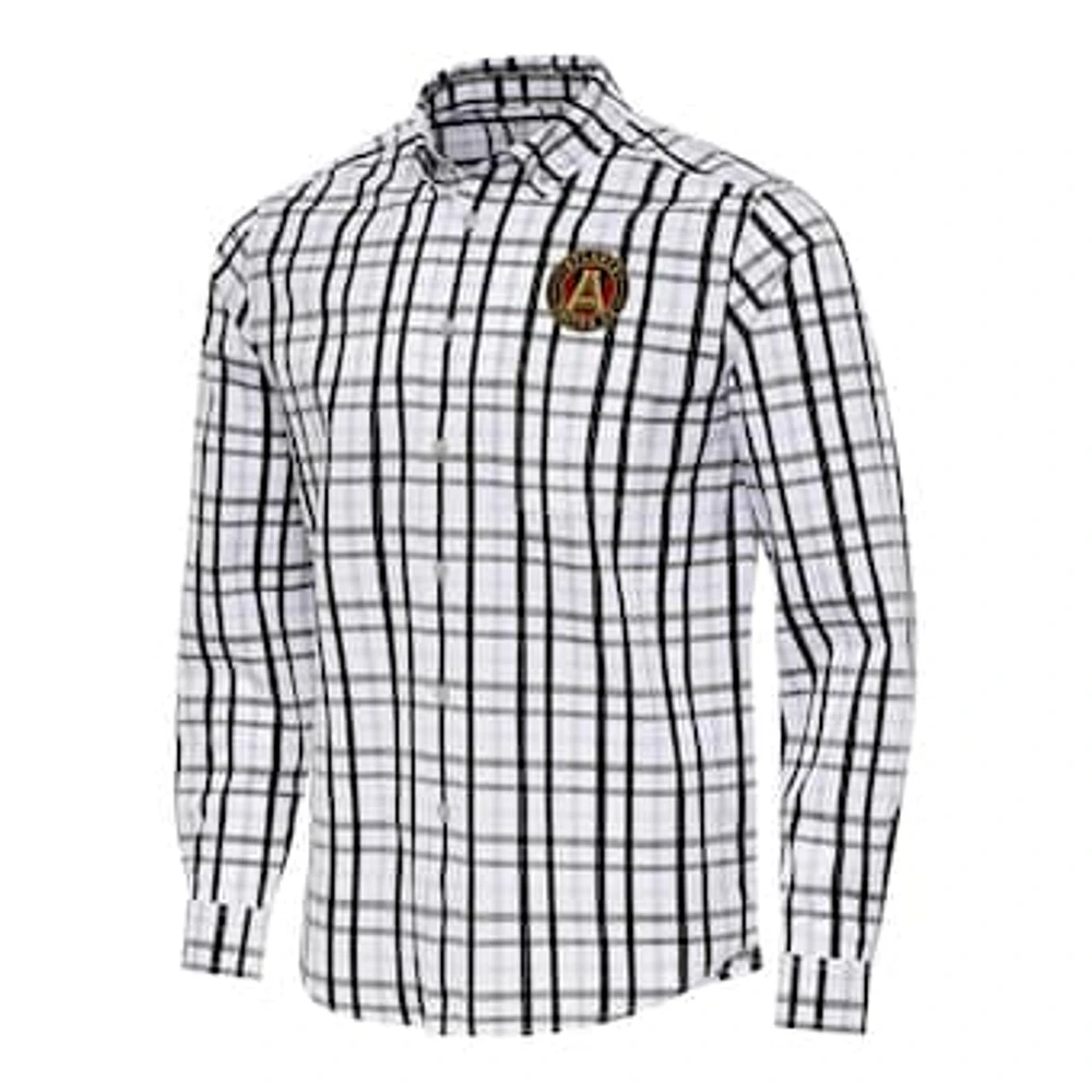 Men's Antigua /Gray Atlanta United FC Tending 2 Tri-Blend Long Sleeve Button-Down Shirt