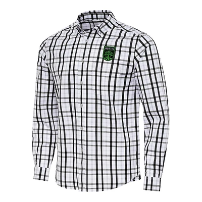 Men's Antigua Black/Gray Austin FC Tending 2 Tri-Blend Long Sleeve Button-Down Shirt