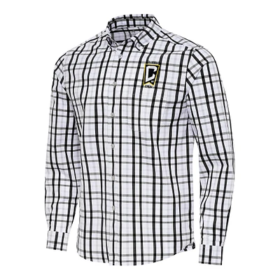Men's Antigua Black/Gray Columbus Crew Tending 2 Tri-Blend Long Sleeve Button-Down Shirt
