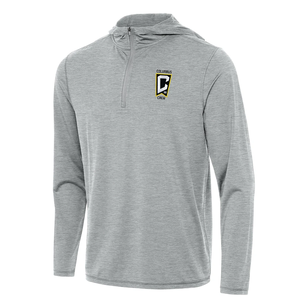 Men's Antigua Heather Gray Columbus Crew Tidy Quarter-Zip Hoodie