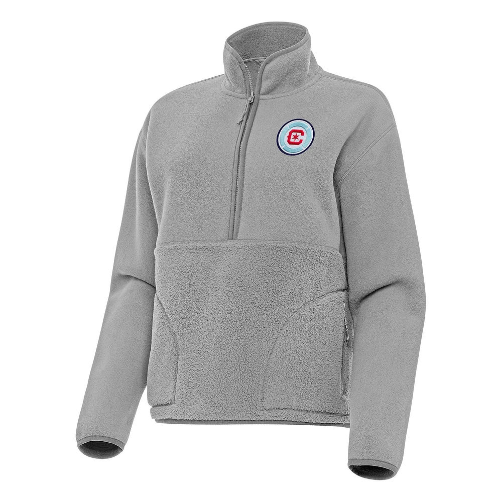 Women's Antigua Gray Chicago Fire Figure Half-Zip Sweatshirt