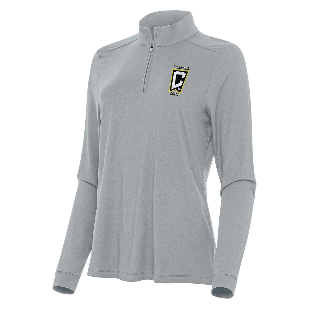 Women's Antigua Gray Columbus Crew Logo Intent Quarter-Zip Top