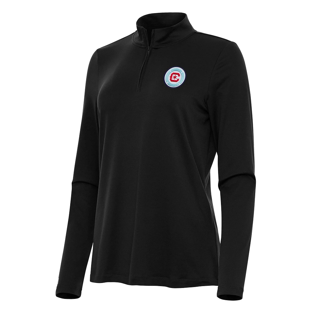 Women's Antigua Black Chicago Fire Reprocess Quarter-Zip Jacket