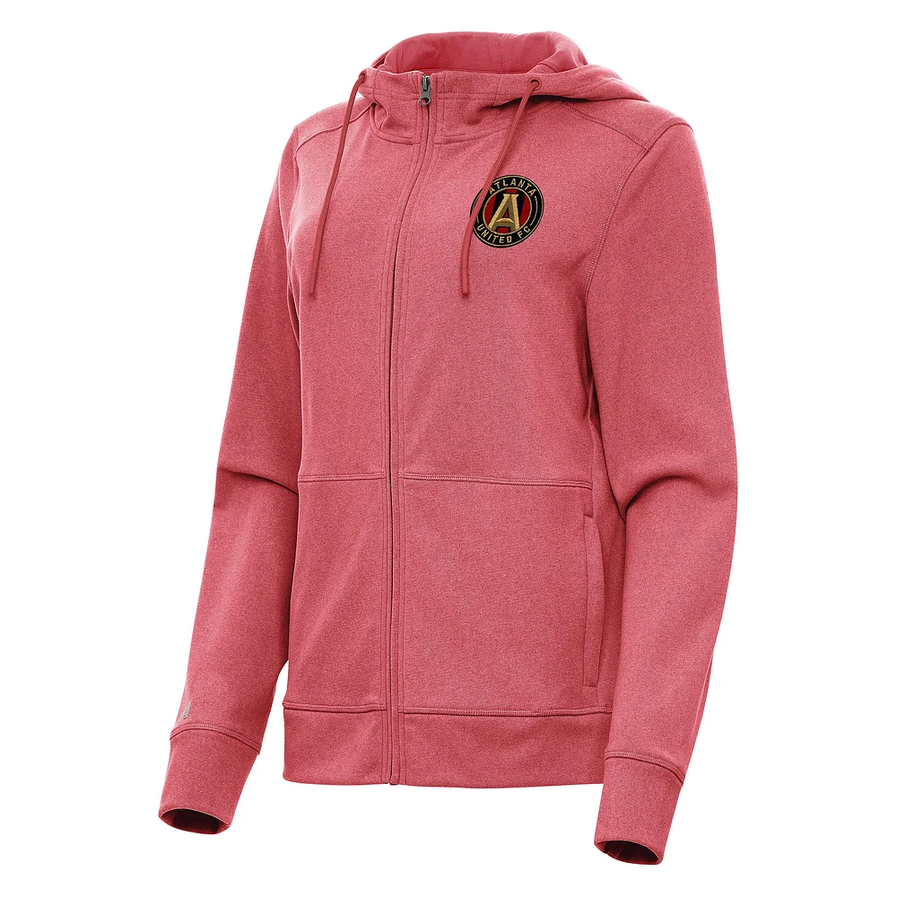Women's Antigua Heather Red Atlanta United FC Seeker Full-Zip Hoodie