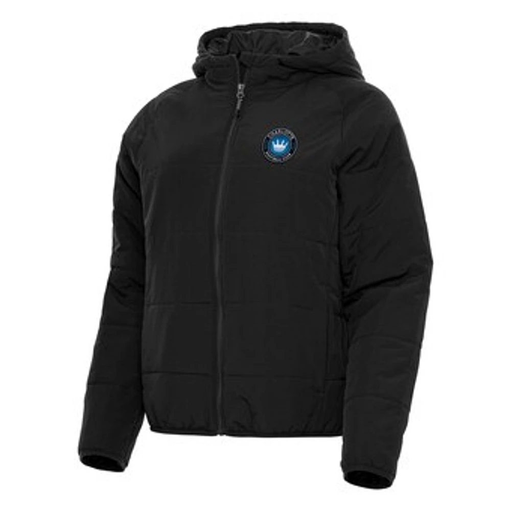 Women's Antigua Black Charlotte FC Universe Raglan Full-Zip Jacket