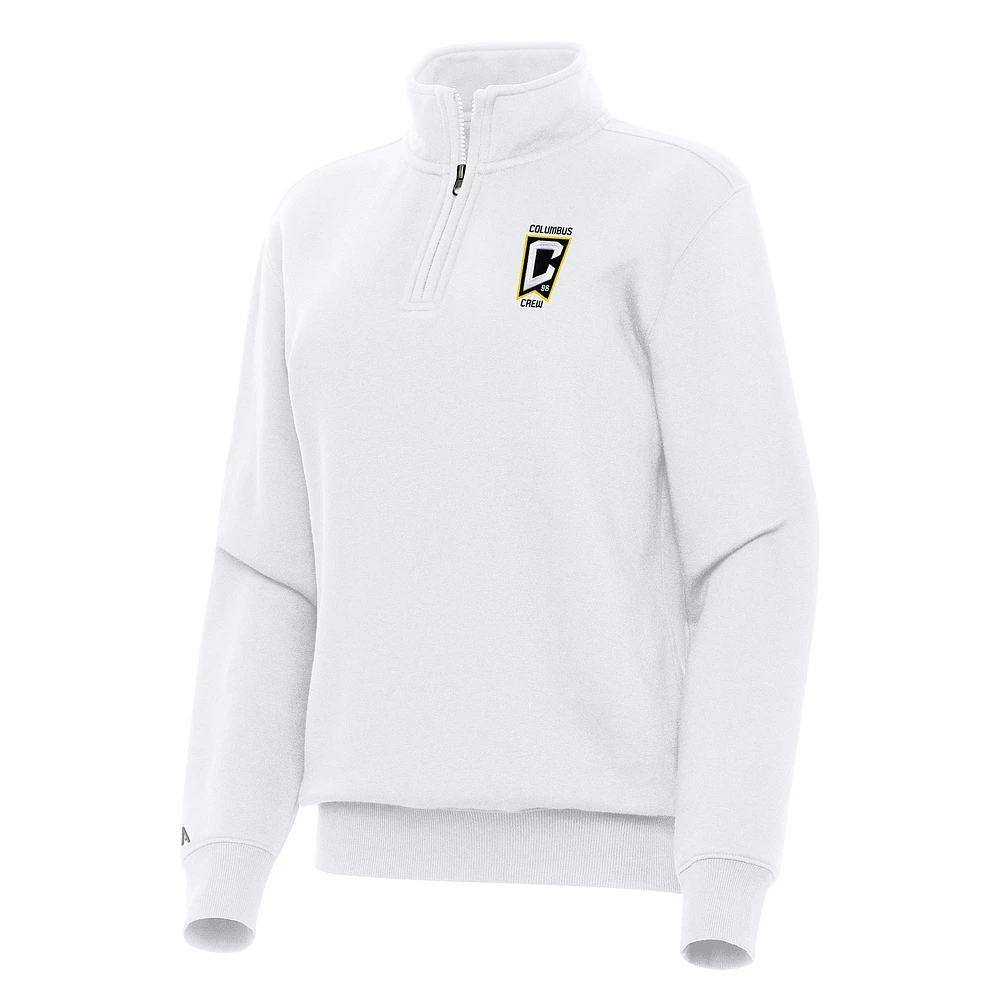 Women's Antigua White Columbus Crew Victory Quarter-Zip Pullover Top