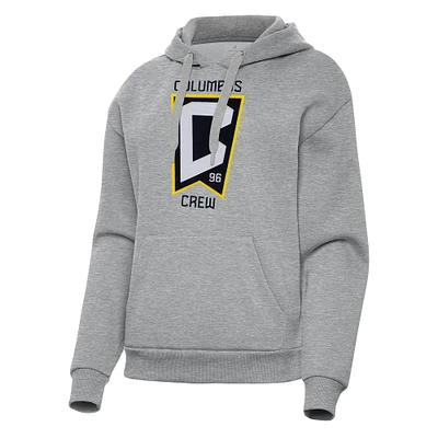 Women's Antigua Heather Gray Columbus Crew Victory Pullover Hoodie