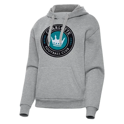 Women's Antigua Heather Gray Charlotte FC Victory Pullover Hoodie