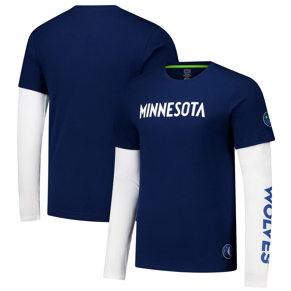 Unisex Stadium Essentials Navy Minnesota Timberwolves Spectator Twofer Long Sleeve T-Shirt