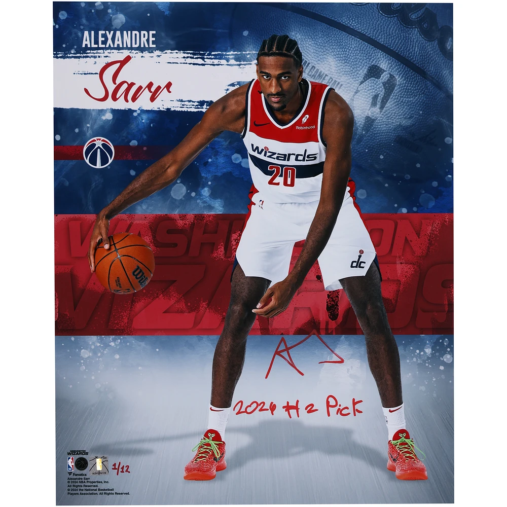 Alexandre Sarr Washington Wizards Autographed 16" x 20" Stylized Photograph with "2024 #2 Pick" Inscription - Limited Edition #1/12