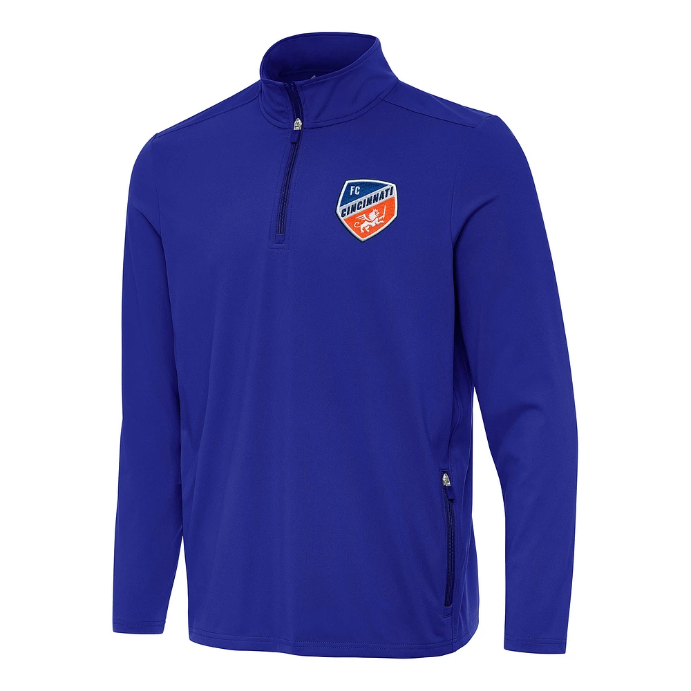 Men's Antigua Blue FC Cincinnati Perilous Quarter-Zip Pullover Top