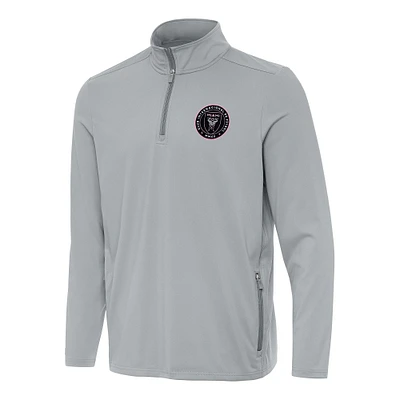 Men's Antigua Gray Inter Miami CF Perilous Quarter-Zip Pullover Top