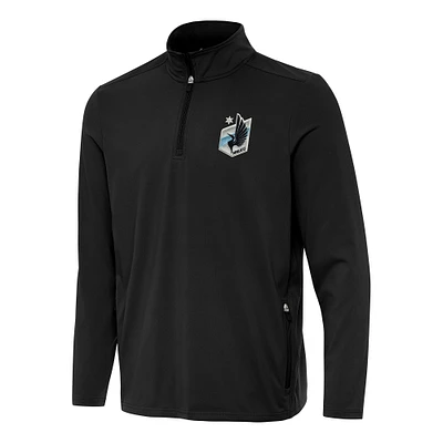 Men's Antigua Black Minnesota United FC Perilous Quarter-Zip Pullover Top