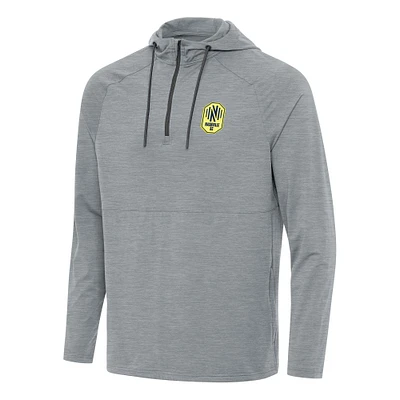 Men's Antigua Heather Gray Nashville SC Spikes Raglan Quarter-Zip Hoodie