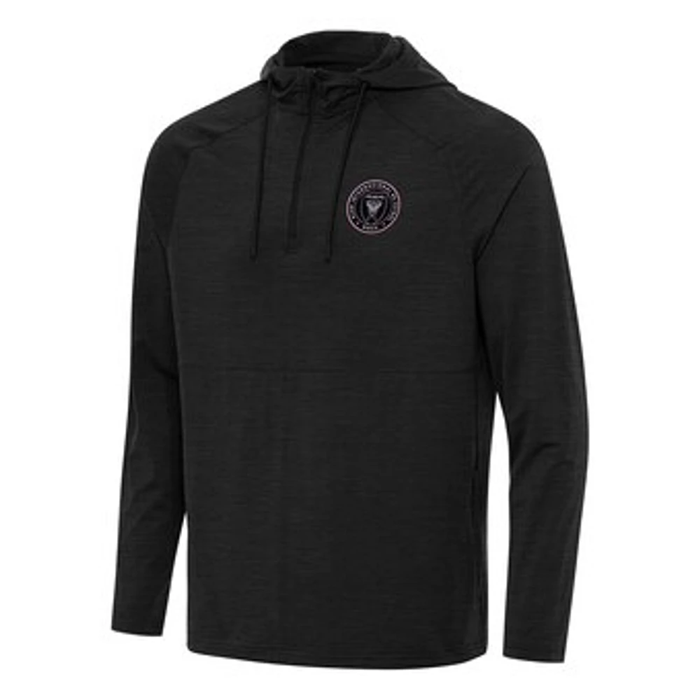Men's Antigua Heather Inter Miami CF Spikes Raglan Quarter-Zip Hoodie