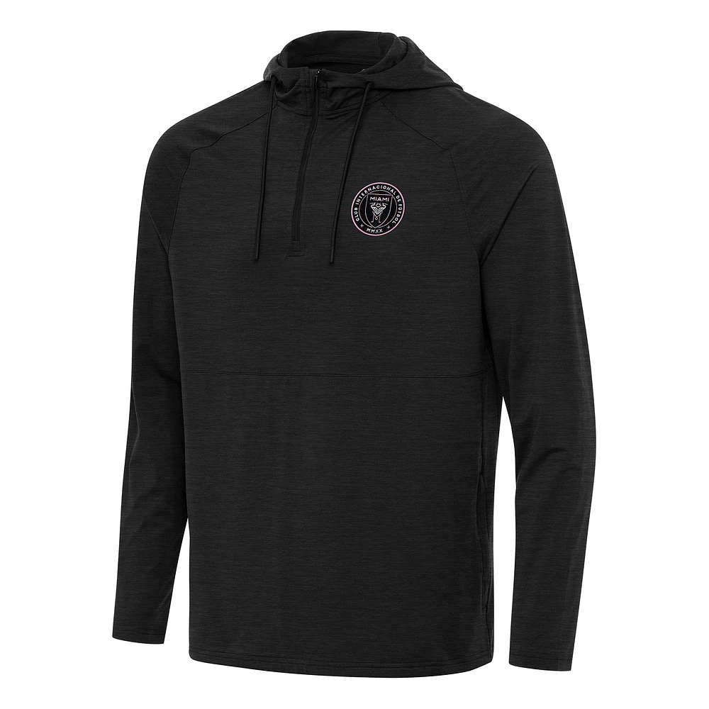 Men's Antigua Heather Inter Miami CF Spikes Raglan Quarter-Zip Hoodie
