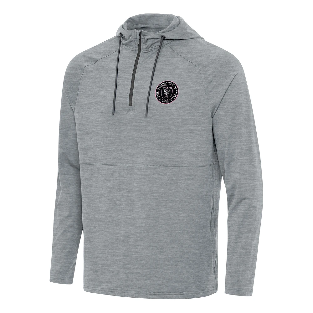 Men's Antigua Heather Gray Inter Miami CF Spikes Raglan Quarter-Zip Hoodie